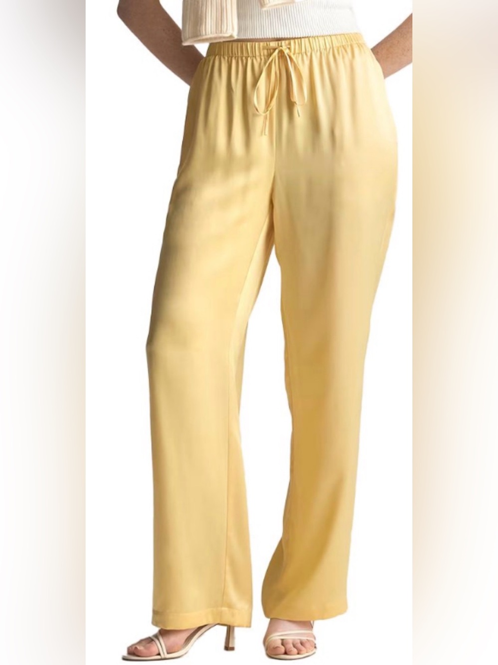 Quince 100% Washable Silk Drawstring Wide Lag Pants / Butter Yellow/ L